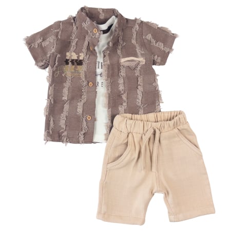 Compleuri bebelusi baieti - Costumaș Modern Băieți 3 Piese, Design cu Franjuri, Maro/Bej
