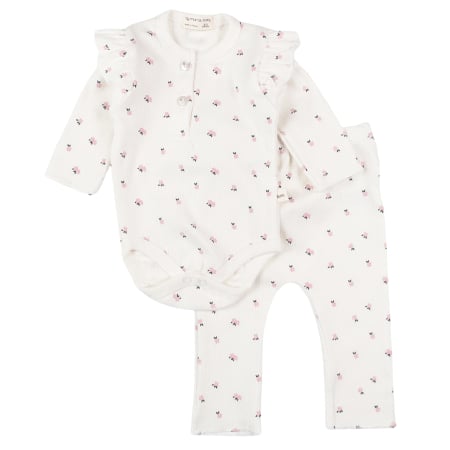 Haine bebelusi fete - Compleu 2 piese, model cu floricele, alb