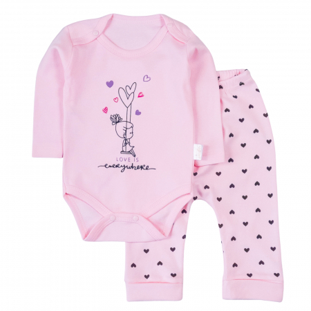 Haine bebelusi fete - Compleu 2 piese model Love pink