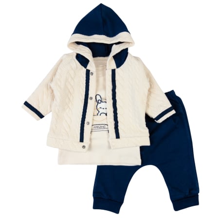 Imbracaminte nou-nascuti ❤️ - Compleu bebe 3 piese crem-bleumarin