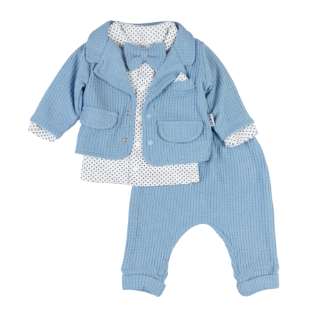 Compleuri bebelusi baieti - Costumas 3 Piese Bebeluși, Model bleu cu papion