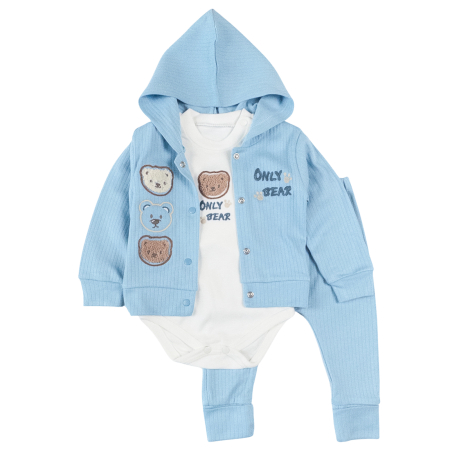 Haine bebelusi baieti ❤️ - Compleu 3 Piese Bebeluşi, model 3 Ursuleti, Albastru