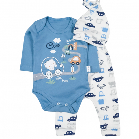 Compleuri bebelusi baieti - Compleu 3 piese model Cars blue