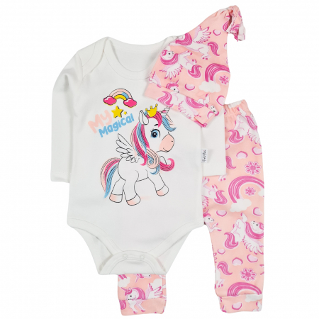 Haine bebelusi fete - Compleu 3 piese model Unicorn