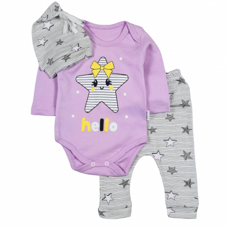 Haine bebelusi fete - Compleu 3 piese model steluta