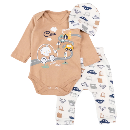 Compleuri bebelusi baieti - Compleu 3 piese pentru bebelusi, model Cars