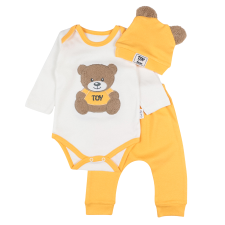 Haine bebelusi baieti - Compleu 3 piese pentru bebelusi, model Toy Galben