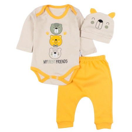 Imbracaminte nou-nascuti - Compleu 3 piese pentru bebelusi, model Ursuleti Galben
