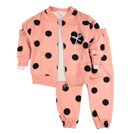 Haine bebelusi fete - Compleu 3 piese pentru fetite, model Bulinute, roz coral