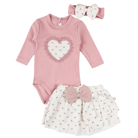 Imbracaminte nou-nascuti ❤️ - Compleu 3 piese pentru fetite, model cu Fustita