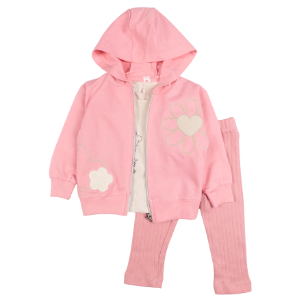 Seturi fetite - Compleu 3 piese pentru fetite, model Floare, roz