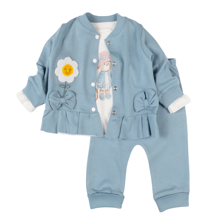 Seturi fetite - Compleu 3 piese pentru fetite, model Floare, turcoaz