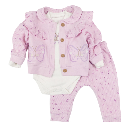 Haine bebelusi fete ❤️ - Compleu 3 piese pentru fetite, model Fluturasi