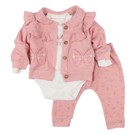 Haine bebelusi fete - Compleu 3 piese pentru fetite, model Fluturasi