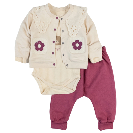 Haine bebelusi fete - Compleu 3 piese pentru fetite, model Ursulet