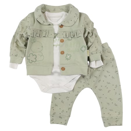 Haine bebelusi fete - Compleu 3 piese pentru fetite, model Iepuras