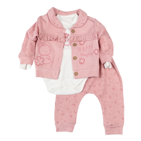 Seturi fetite - Compleu 3 piese pentru fetite, model Iepuras, roz
