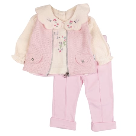Haine bebelusi fete - Compleu 3 piese pentru fetite, model Iepuras, roz
