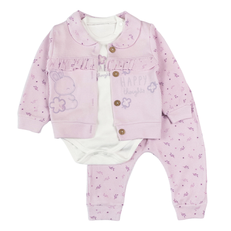 Haine bebelusi fete ❤️ - Compleu 3 piese pentru fetite, model Iepuras