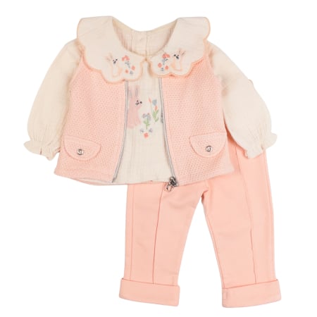 Haine bebelusi fete - Compleu 3 piese pentru fetite, model Iepuras