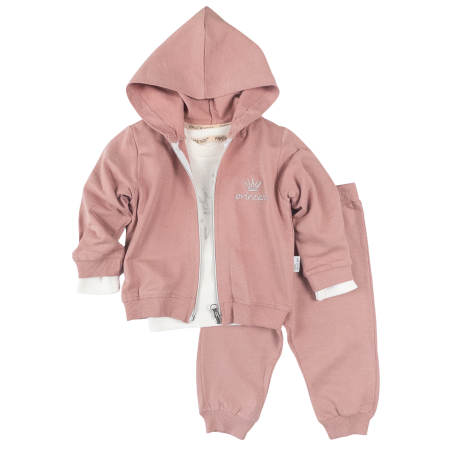 Imbracaminte nou-nascuti ❤️ - Compleu 3 piese pentru fetite, model Princess , roz pudrat