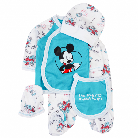 Imbracaminte nou-nascuti - Compleu 5 piese pentru nou nascuti, MikeyTurcoaz