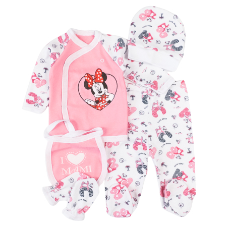 Haine bebelusi fete - Compleu 5 piese pentru nou nascuti, MinieRoz