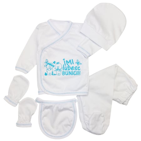 Imbracaminte nou-nascuti - Compleu 5 piese pentru nou nascuti, model "Buniciii"