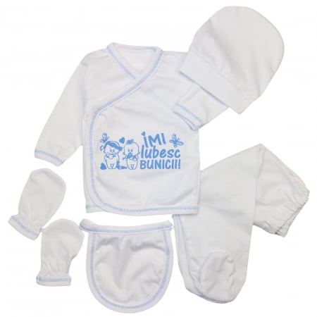 Compleuri bebelusi baieti - Compleu 5 piese pentru nou nascuti, model "Buniciii"