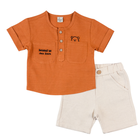 Haine bebelusi baieti ❤️ - Compleu Băieței, Design Smart-Casual, Culoare Cărămiziu/Bej