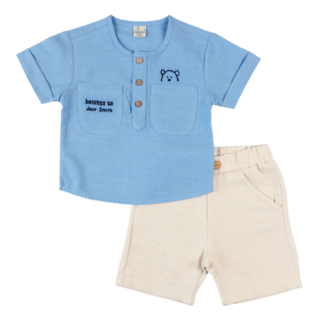 Haine bebelusi baieti ❤️ - Compleu Băieței, Design Smart-Casual, Albastru/ Bej