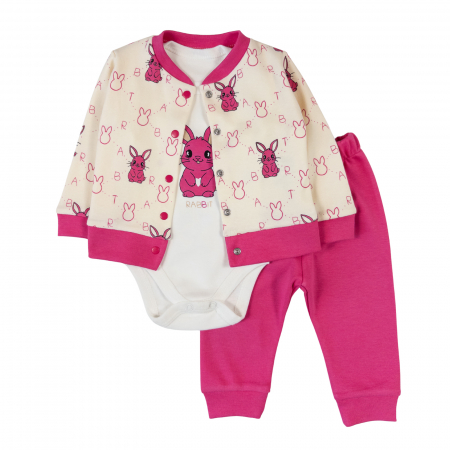 Haine bebelusi fete - Compleu bebelusi 3 piese, model cu iepurasi