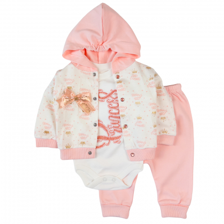 Seturi fetite - Compleu bebelusi fetite, 3 piese, model Princess