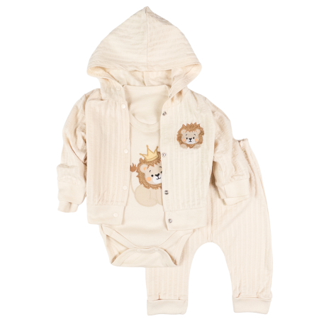 Seturi fetite - Compleu Bebeluşi cu Glugă şi Imprimeu Leu, Bej