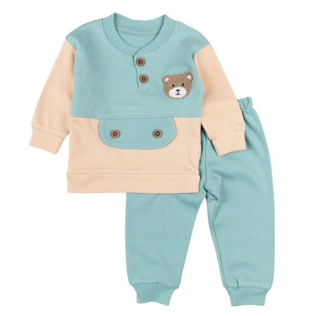 Haine bebelusi baieti - Compleu bebelusi model cu Ursulet, Vernil