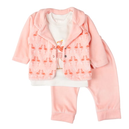 Haine bebelusi fete - Compleu catifelat pentru fetite, 3 piese, model Egreta