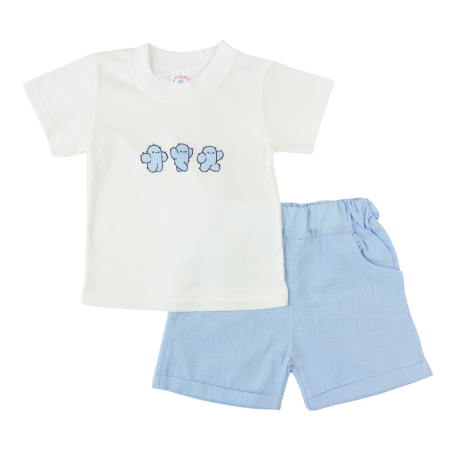 Haine bebelusi baieti ❤️ - Compleu de vară pentru băieței, tricou alb cu imprimeu cactus și pantaloni scurți bleu