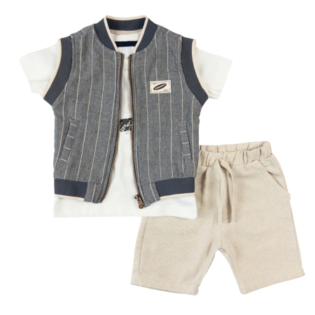 Haine bebelusi baieti ❤️ - Compleu Urban Gentleman, Vestă cu Fermoar, Gri/Crem