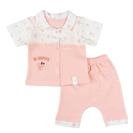 Haine bebelusi fete ❤️ - Compleu Fetițe 2 Piese, Roz Coral cu Imprimeu Fructe