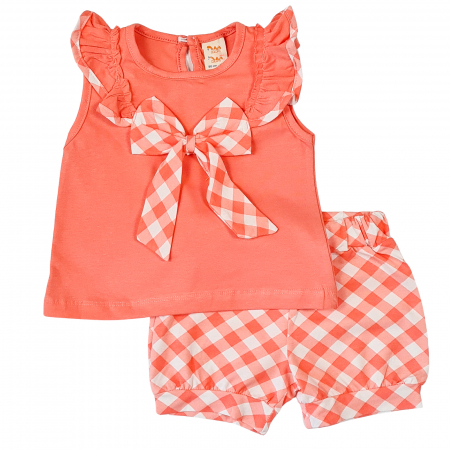 Compleu fetite carouri coral [0]