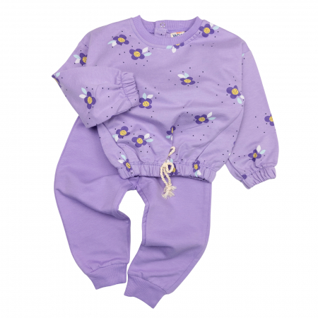 Haine bebelusi fete - Compleu fetite detalii floricele mov