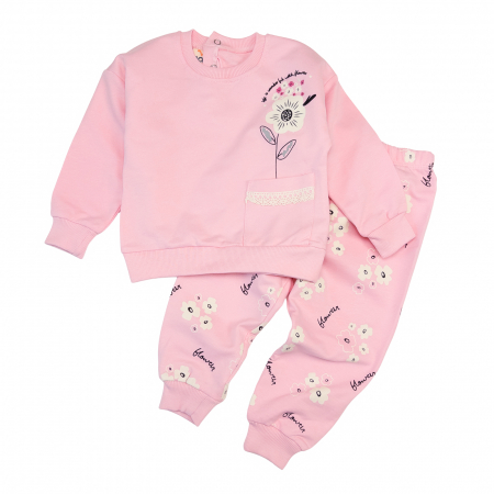 Haine bebelusi fete - Compleu fetite model Flower roz