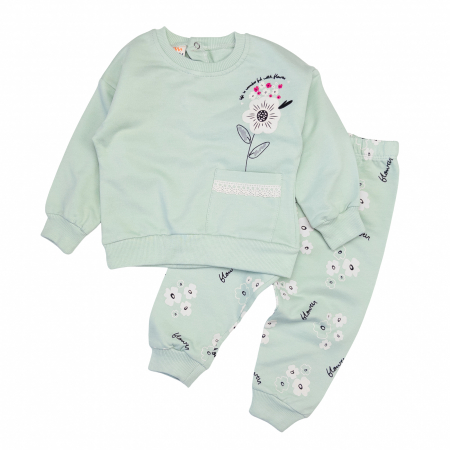 Haine bebelusi fete - Compleu fetite model Flower safir