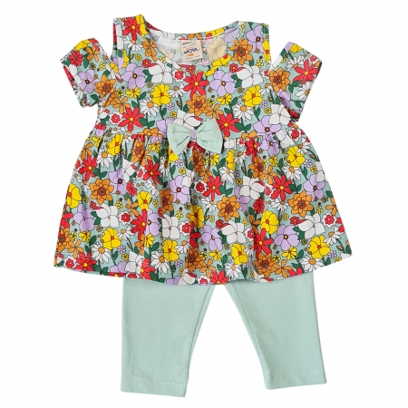 Haine bebelusi fete ❤️ - Compleu floricele green flower