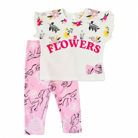 Haine bebelusi fete ❤️ - Compleu Flowers roz