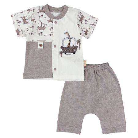 Haine bebelusi baieti ❤️ - Compleu pentru bebelusi, 2 Piese, Gri Antracit cu Imprimeu Girafă