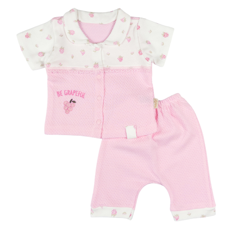 Haine bebelusi fete ❤️ - Compleu Fetițe 2 Piese, Roz cu Imprimeu Fructe