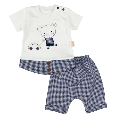 Haine bebelusi baieti ❤️ - Compleu pentru bebelusi, Tricou Ursuleț și Pantaloni Pătrățele