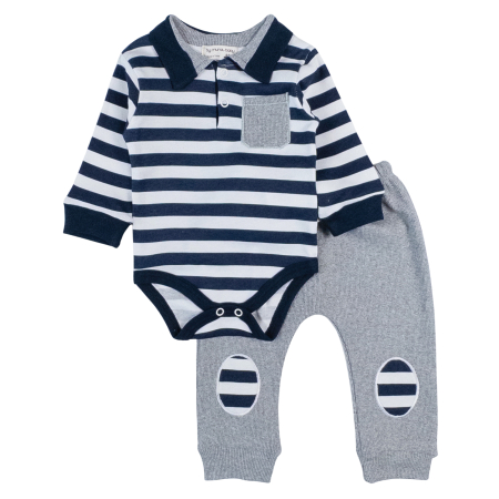 Imbracaminte nou-nascuti - Compleu pentru bebelusi, 2 piese, model Marinar, bleumarin