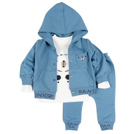 Haine bebelusi baieti ❤️ - Compleu pentru bebelusi, 3 piese, model Panda Junior, albastru